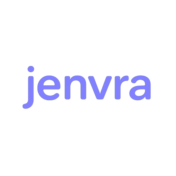 Purple 'jenvra' logo on a white background